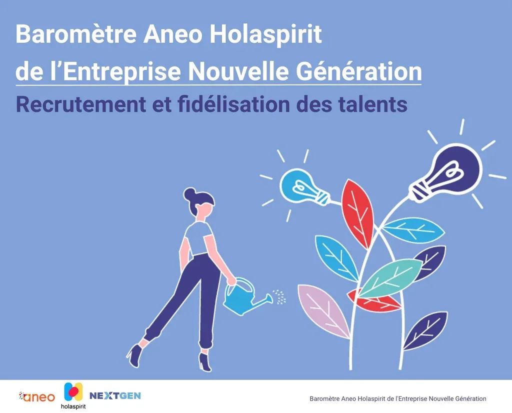 Couverture du baromètre Aneo Holaspirit de l'Entreprise nouvelle génération sur le recrutement et la fidélisation des talents (édition FR ; le texte alternatif de WordPress est le nom de fichier du média)