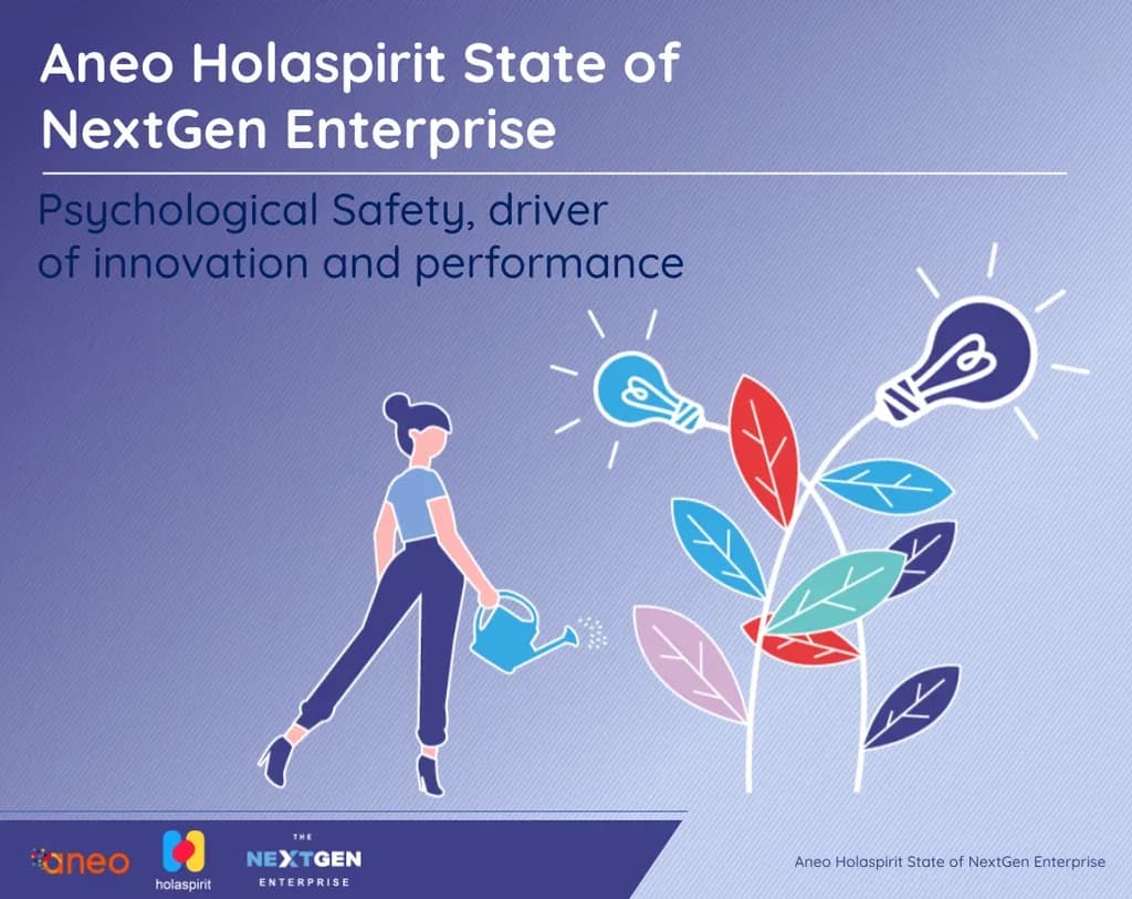 Cover slide of the Aneo Holaspirit State of NextGen Enterprise on psychological safety (the same upload on the English and the French page; WordPress's alt text is the upload's filename)